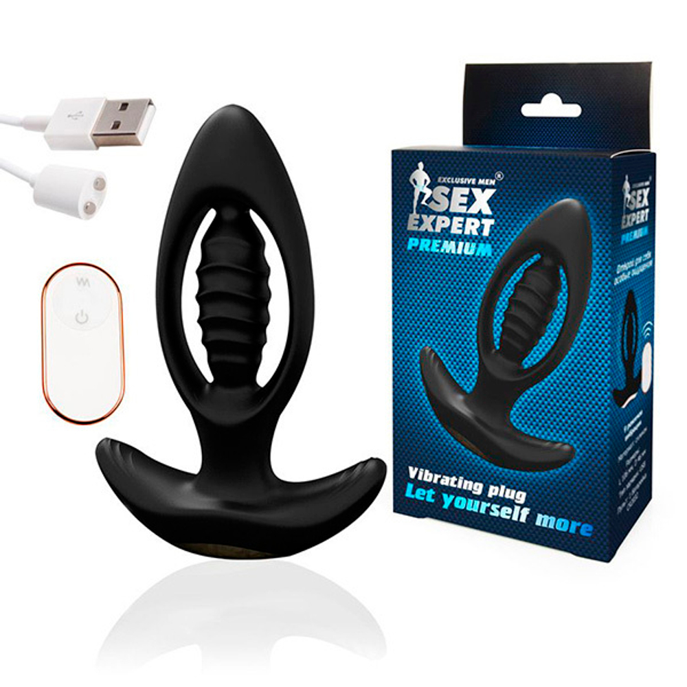 Черный анальный вибромассажер 12,6см с пультом ДУ Bior Toys Sex Expert SEM-55239