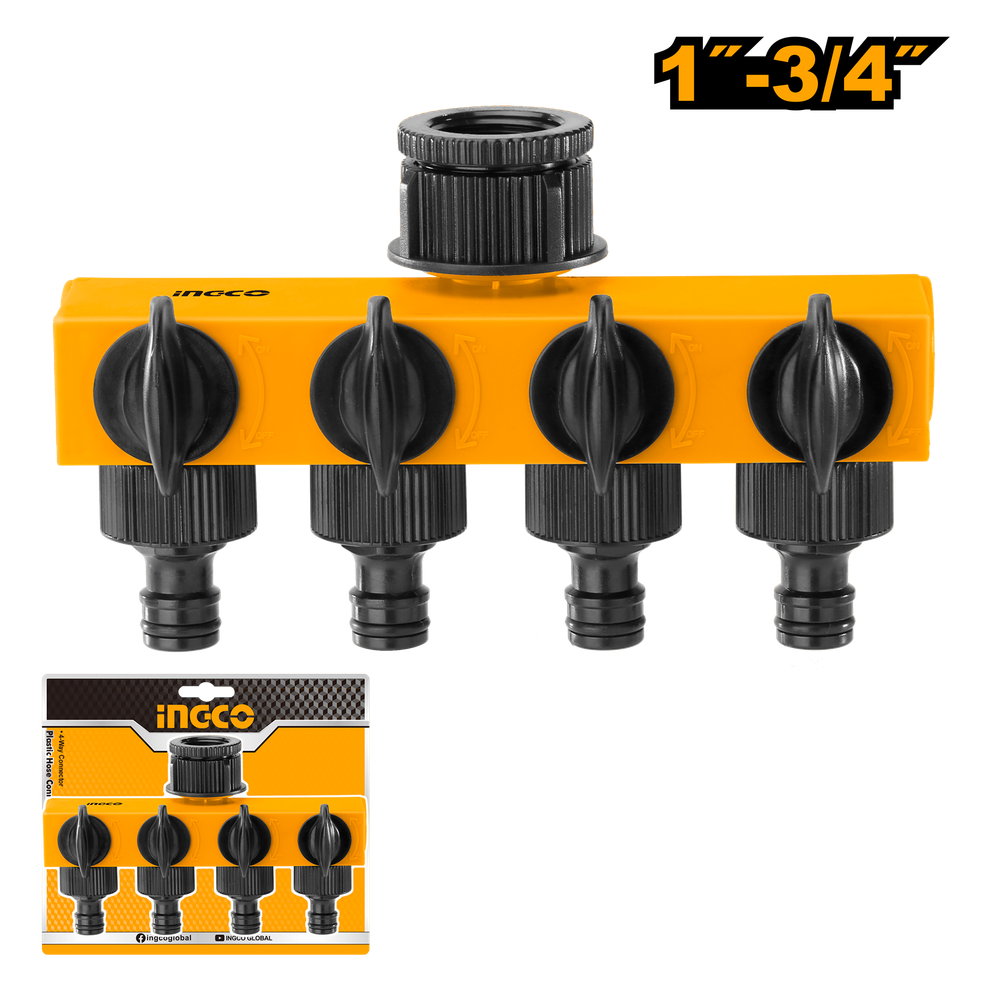 Пластиковый соединитель для шланга 4-канальный INGCO HHC1402 1"- 3/4" Пластиковый соединитель для шланга 4-канальный INGCO HHC1402 1"- 3/4"