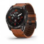 Смарт-часы Garmin EPIX Pro (Gen 2) Sapphire Edition 51 мм, титановый угольно-серый, DLC, коричневый кожаный ремешок, 010-02804-30