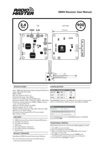 Приёмник Radiomaster DBR4 Dual Band Xross Gemini ELRS 2.4 ГГц и 900 МГц