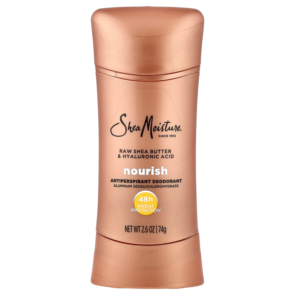 SheaMoisture, дезодорант-антиперспирант, питательный, необработанное масло ши и гиалуроновая кислота, 74 г (2,6 унции)