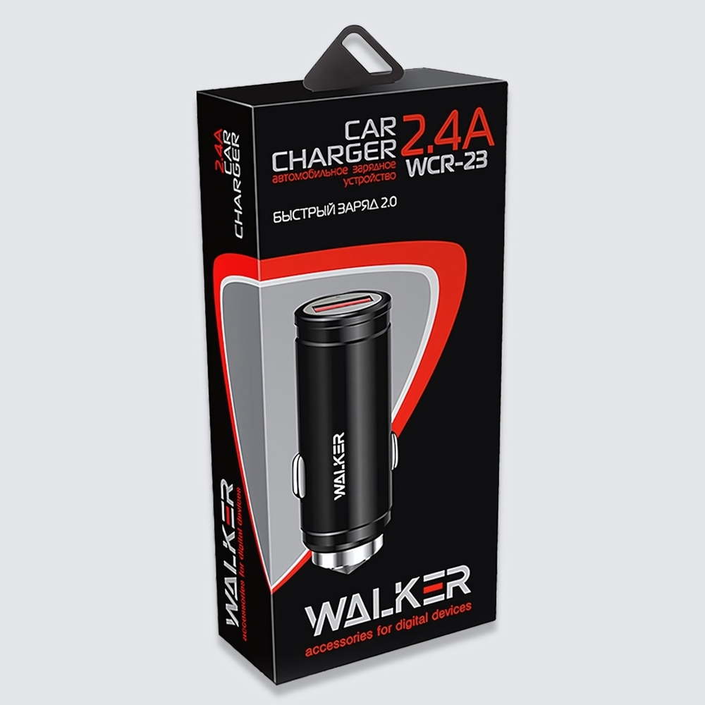 Автомобильное зарядное устройство WALKER WCR-23, 2.4А, 12Вт, USBx1, QC 3.0, блочок, черное