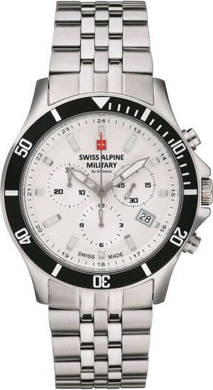 С браслетом Мужские наручные часы с серебряным браслетом Swiss Alpine Military 7022.9132 chronograph 42mm 10ATM