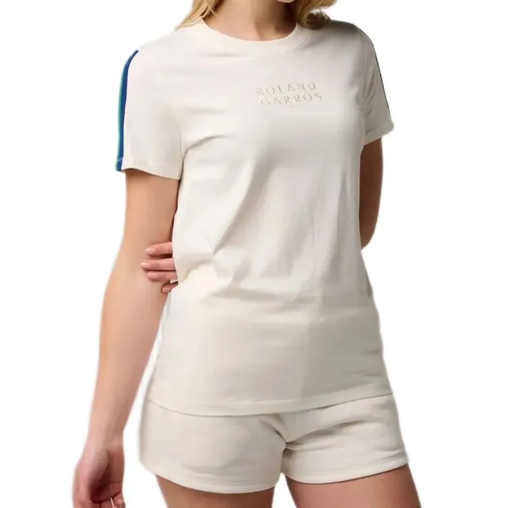 Женская теннисная футболка Roland Garros Color Lines - ecru