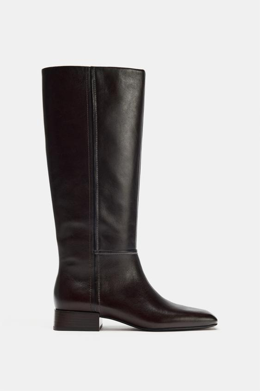 ZARA КОЖАНЫЕ САПОГИ С КВАДРАТНЫМ МЫСОМ — LIMITED EDITION, КОРИЧНЕВЫЙ