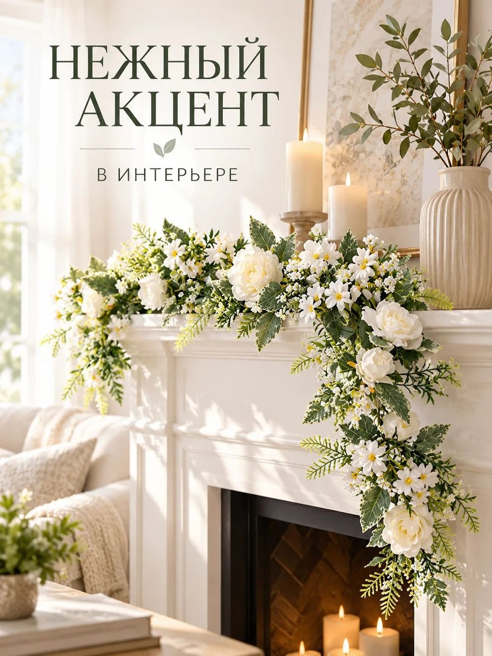 Цветы искусственные для декора белые розы