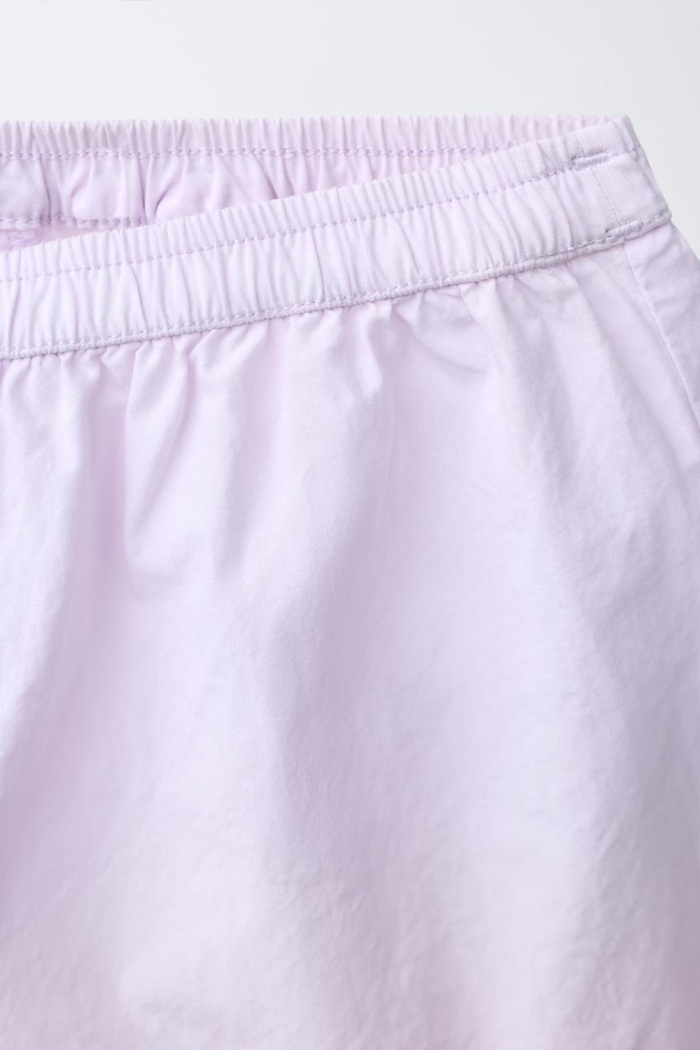 ZARA Х CASA LAWA ШОРТЫ ИЗ ПОПЛИНА С ВОЛНИСТЫМ КРАЕМ, СВЕТЛАЯ МАЛЬВА