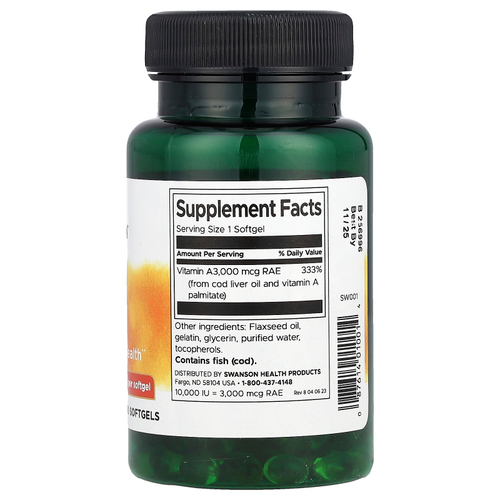 Swanson Vitamins, Витамин A, 10 000 МЕ, 250 мягких таблеток