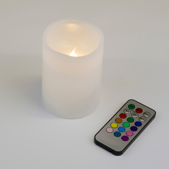 Свеча на батарейках 2АА (не входит в комплект) 7.5х10 см. 1 светодиод. RGB свет. С пультом управления