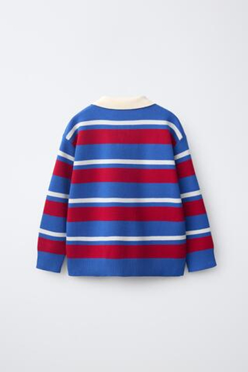 ZARA ТРИКОТАЖНОЕ ПОЛО В СТИЛЕ ВАРСИТИ, ГОЛУБОЙ