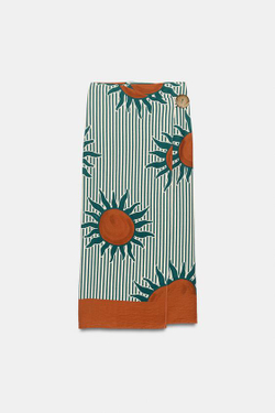 ZARA ЮБКА-ПАРЕО МИДИ С ПРИНТОМ, ЭКРЮ/ЗЕЛЕНЫЙ