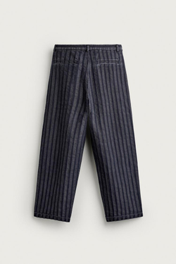 ZARA БРЮКИ ЧИНОС RELAXED FIT В ПОЛОСКУ, СИНИЙ