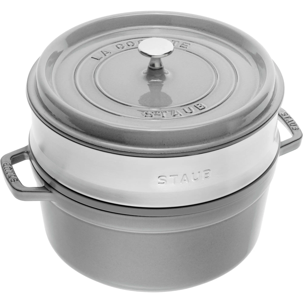 STAUB Чугунная кастрюля Cocotte 24 см 3,8 л со вставкой-пароваркой графит EAN 3272340053535