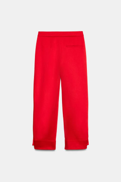 ZARA АТЛАСНЫЕ БРЮКИ С ПУГОВИЦАМИ СНИЗУ, КРАСНЫЙ