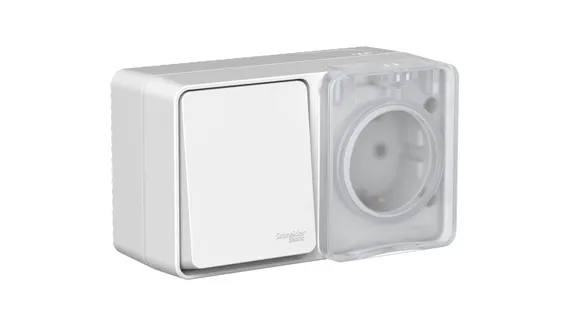 Блок розетка + выключатель одноклавишный IP54 Systeme Electric AtlasDesign Profi54 Серый ATN543070