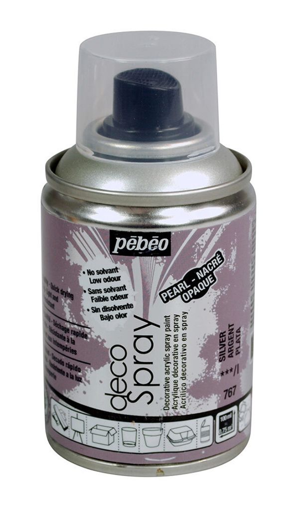 Краска на водной основе аэрозольная decoSpray 100 мл, 093767 серебро, Pebeo