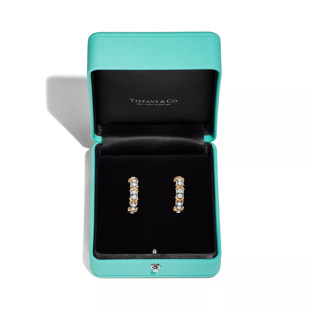 Серьги из платины и жёлтого золота 18k с бриллиантами, Tiffany 💠 Sixteen stone - Jean Shlumberge - Единственные в наличии