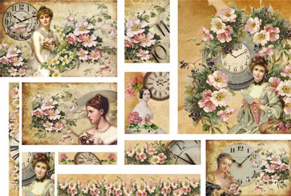 Бумага рисовая 48х33 см, Женщина и Часы, Stamperia, 1 лист