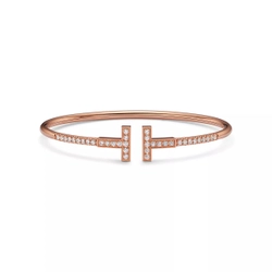 Браслет из розового золота с бриллиантами, Tiffany 💠 T Wire Collection Pave