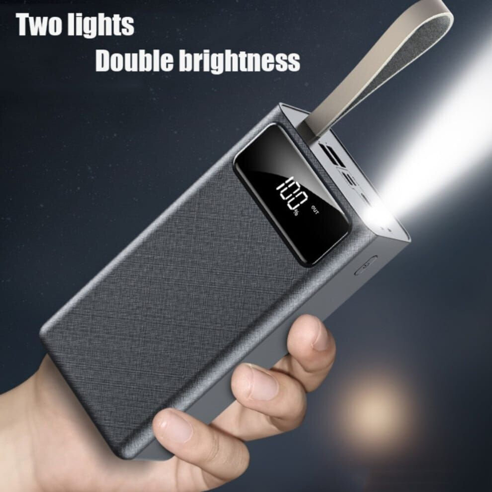 Power Bank внешний аккумулятор 40000 mAh с быстрой зарядкой и фонариком, черный