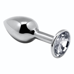 Серебристая анальная втулка с прозрачным кристаллом Mini Metal Butt Plug Size S - 7 см. (Цвет: серебристый)