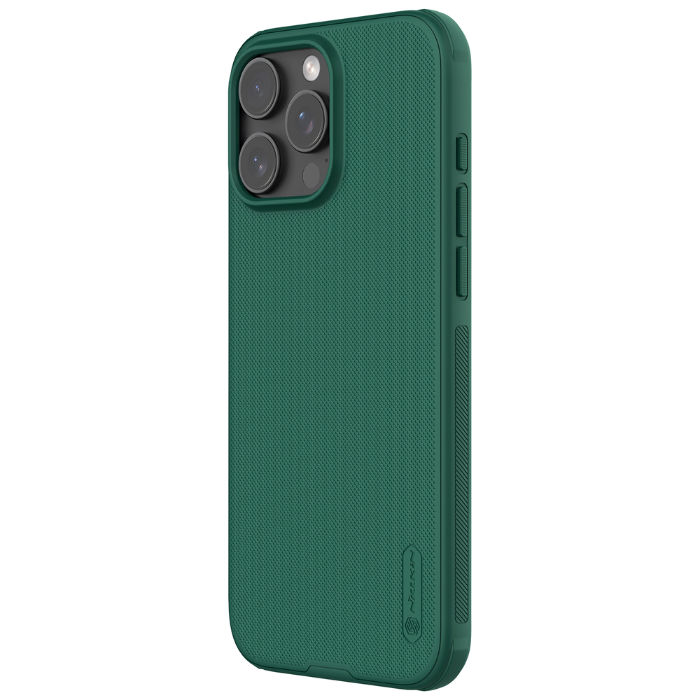 Усиленный двухкомпонентный чехол зеленого цвета (Dark Green) от Nillkin для iPhone 16 Pro Max, серия Super Frosted Shield Pro