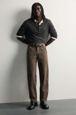 ZARA ДЖИНСЫ STRAIGHT FIT С КАРМАНАМИ 2026 TANAKA NY TYO LTD.©, КОРИЧНЕВЫЙ