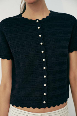 ZARA КАРДИГАН С ПУГОВИЦАМИ С ЖЕМЧУГОМ, МОРСКОЙ СИНИЙ
