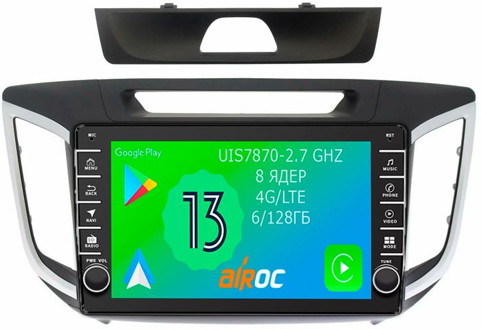 Магнитола для Hyundai Creta 2016-2021 - Airoc AB-2010 (кнопки и крутилки), Android 13, Быстрая, SIM-слот, CarPlay