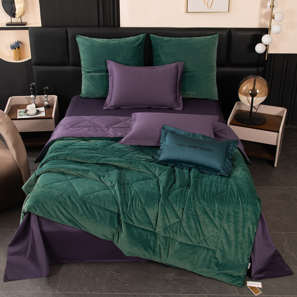 КПБ на резинке Сатин Velvet Premium с Одеялом VPR005, Евро, 4 наволочки, простынь 140*200*25