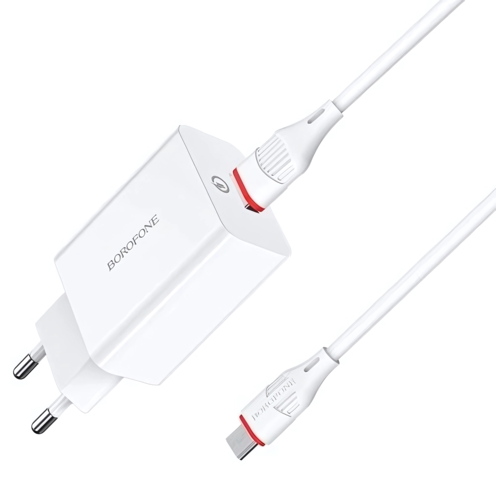 Зарядное устройство Borofone BA21A 18W QC3.0 3A USB + кабель Type-C White