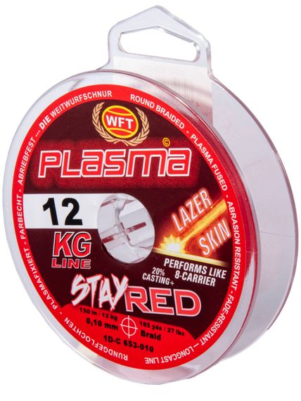 Леска плетёная WFT KG PLASMA LAZER SKIN Stay Red 150 м, 0,10 мм