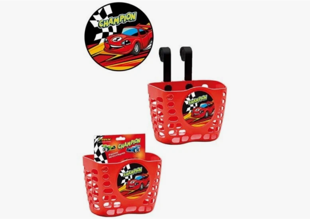 Корзина TRIX Champion детская 12"-16", крепление на руль, 190х125х140мм, пластиковая, красная