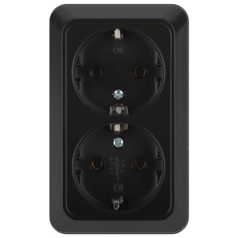 Розетка Intro Quadro 2-204-05 двойная с заземлением 2х2P+E Schuko 16А-250В IP20 ОУ антрацит | Intro Quadro
