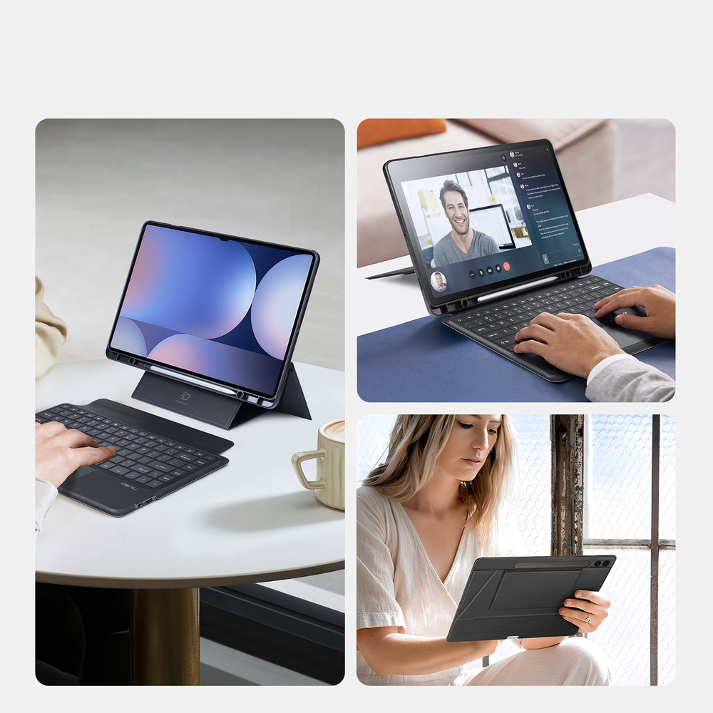 Защитный чехол подставка с клавиатурой (RUS) от Dux Ducis для Samsung Tab S10 Ultra, S9 Ultra и S8 Ultra, серия DK Series Keyboard, русская клавиатура с подсветкой
