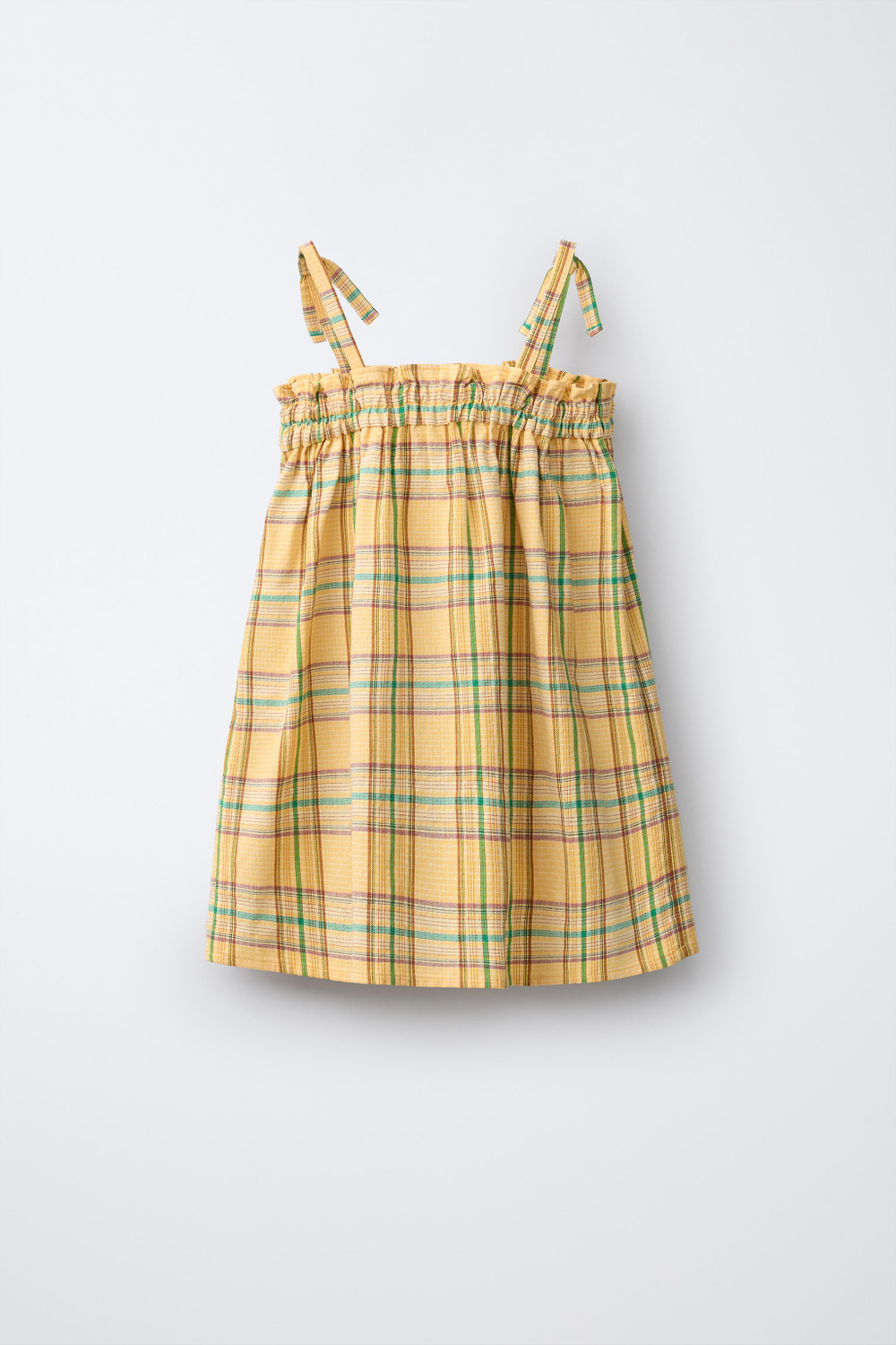 ZARA ПЛАТЬЕ ИЗ РЕЛЬЕФНОЙ ТКАНИ В КЛЕТКУ С ВЫШИВКОЙ, ЖЕЛТЫЙ