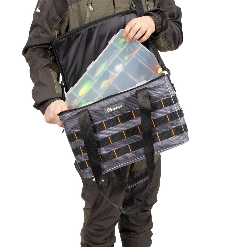 Сумка рыболовная "СЛЕДОПЫТ" Base Lure Bag XL, 38х26х25 см, цв. серый + 5 коробок Luno 28/2/