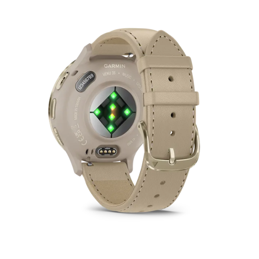 Умные часы Garmin Venu 3S 41 мм Безель из нержавеющей стали из мягкого золота, корпус французского серого цвета и кожаный ремешок