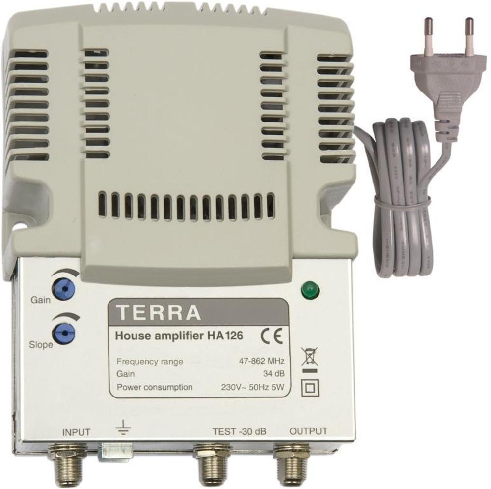 Домовой усилитель НА126 TERRA, 34 дБ, 117 дБмВ (IMD3) / 101 дБмВ (CSO)
