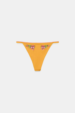ZARA КОНТРАСТНЫЕ ПЛАВКИ-БИКИНИ С ВЫШИВКОЙ, ЖЕЛТЫЙ