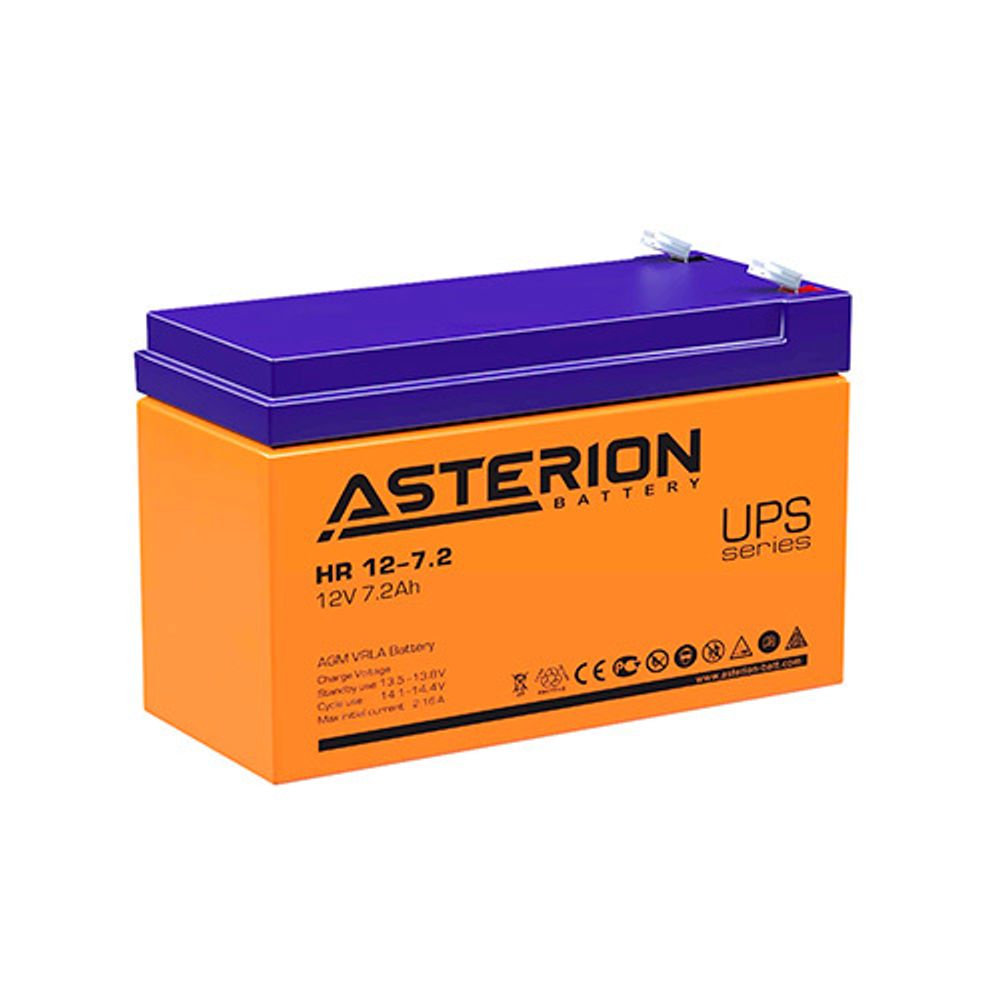 Аккумуляторная батарея Asterion HR 12-7.2 (клема F1) напряжение 12В, емкость 7,2Ач (151x65x100mm) Аккумуляторная батарея Asterion HR 12-7.2 (клема F1) напряжение 12В, емкость 7,2Ач (151x65x100mm)
