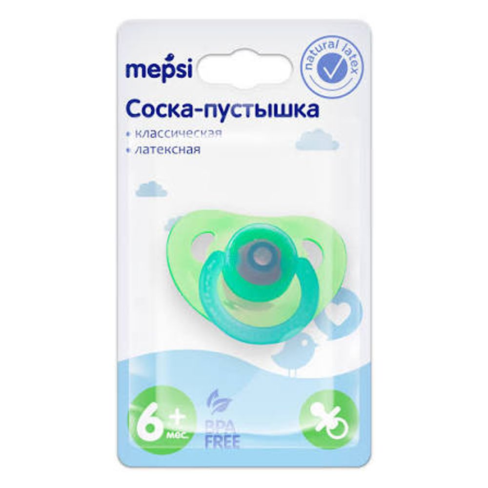 Соска пустышка латексная Mepsi 6+ классика 0310