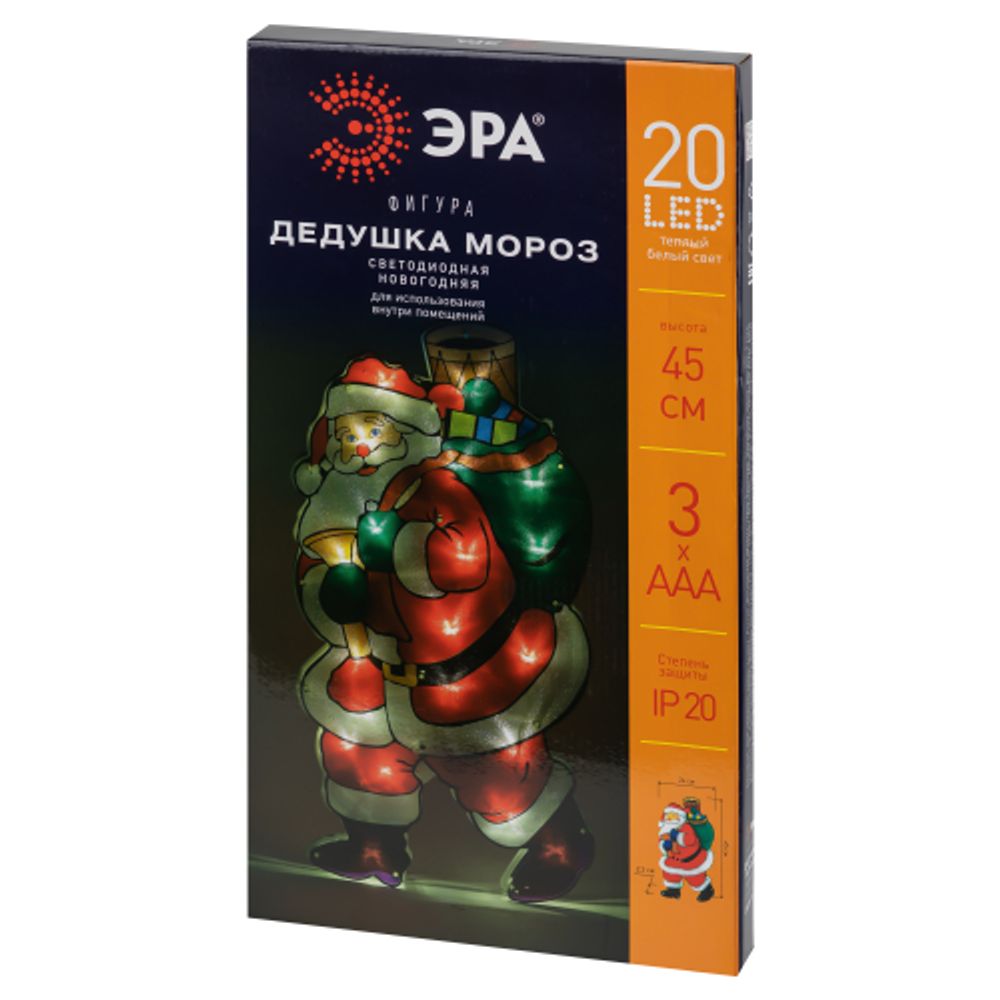 Светодиодная новогодняя фигура ЭРА ENGDS-16 Дед Мороз 20 LED 3*ААА | Фигуры