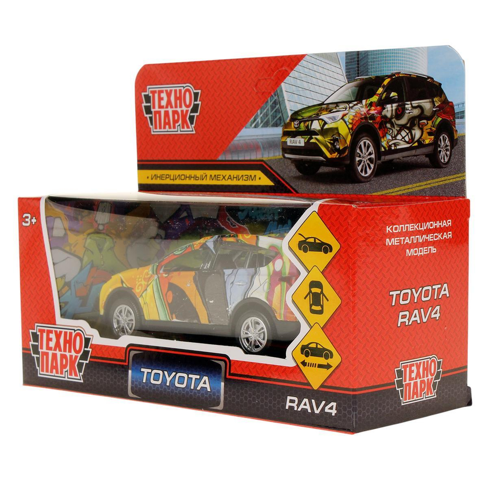 Модель ин. мет. "Toyota Rav4. Граффити" 12см, двери, багаж, ассорт, коробка RAV4-12SRT-SUP (Технопарк)
