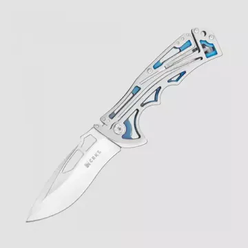 Нож скл.фикс."NIRK Tighe"ст.AUS8 58-59HRC,кл.с2отверст,рук.ожурн.бело-син.нитрид титана,клипса