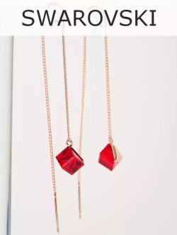 Серьги-протяжки Миражи с красными кубиками Swarovski
