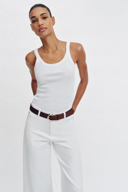 ZARA ДЖИНСЫ WIDE LEG УКОРОЧЕННЫЕ С ВЫСОКОЙ ПОСАДКОЙ И РЕМНЕМ, БЕЛЫЙ