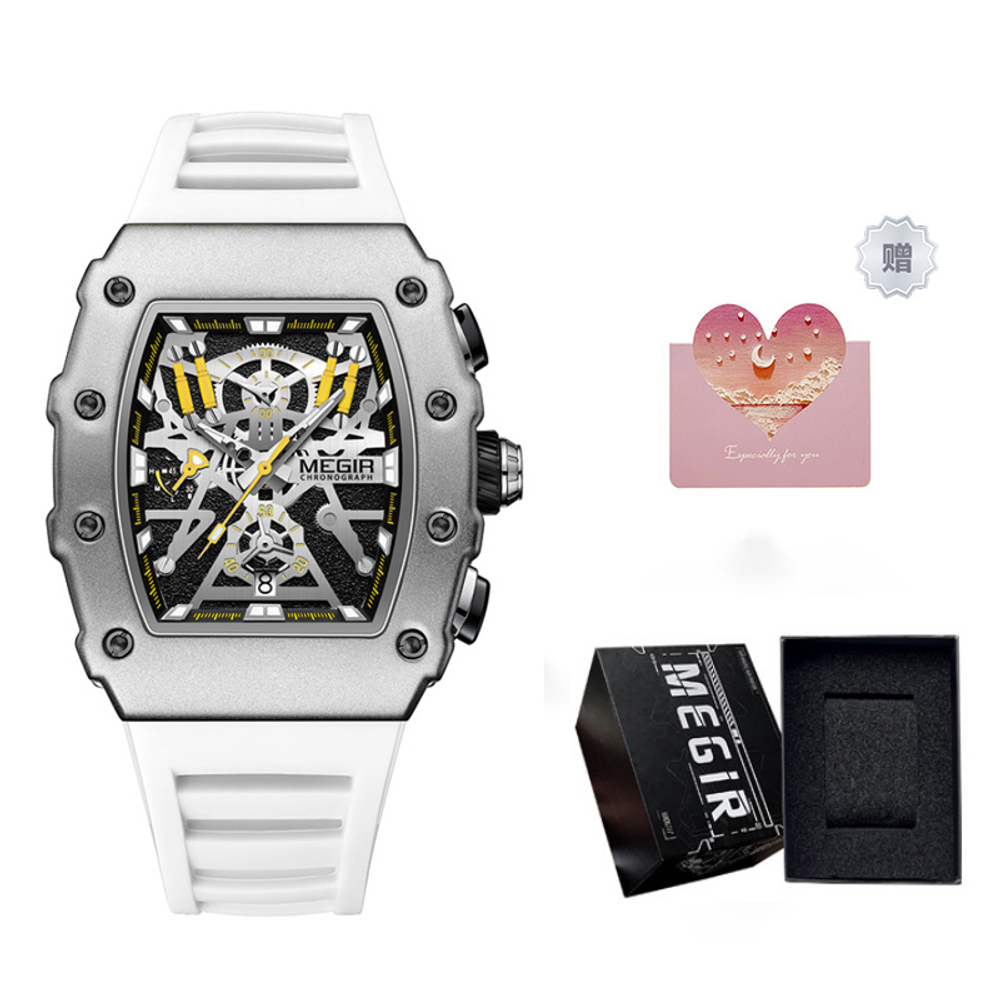 MEGIR Quartz Movement Silicone Strap Watch Men"s Watches Gray Dial Box