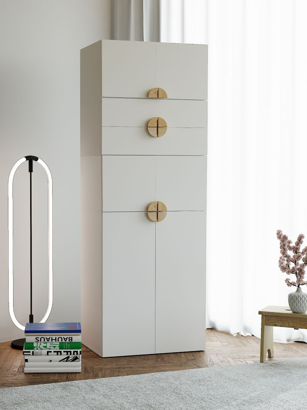 Антресоль 70х48х35, для шкафа Люсьен, с деревянной ручкой, белый, Marmur