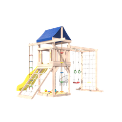 Детская площадка Fun Land неокрашенная с модулем сетка-рукоход, мини сеткой, подвесным креслом и качелями